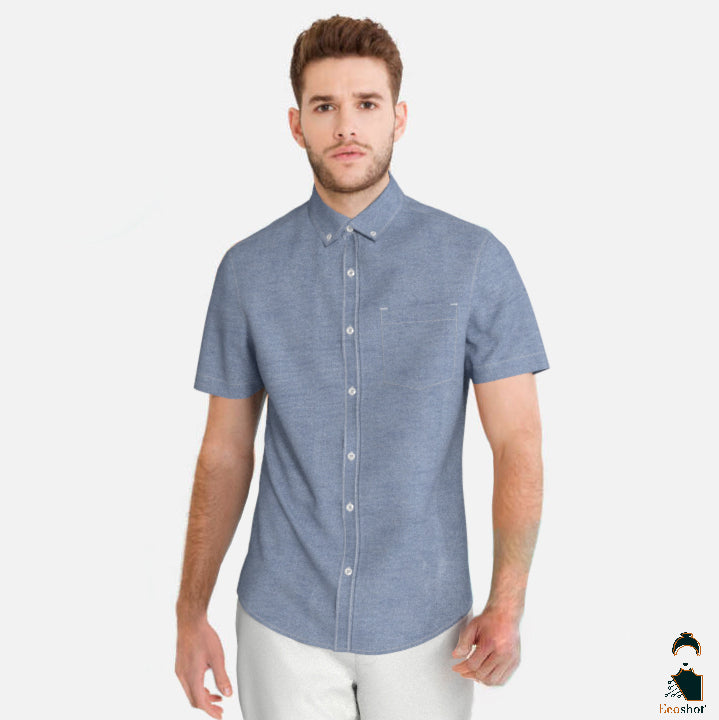 Hanin Mens Oxford Button Down Short Sleeve Shirt (OPWM0012)