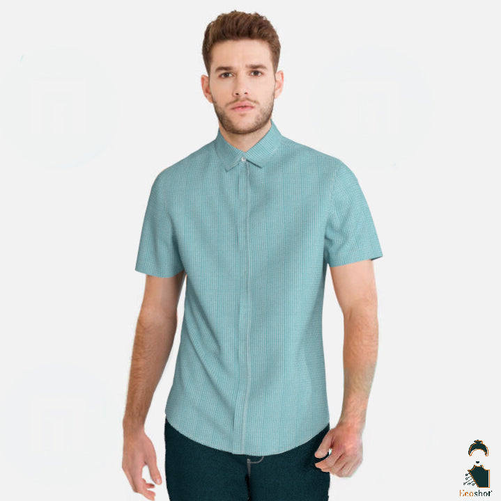 Hanin Mens Twill Hidden Placket Short Sleeve Shirt (OPWM0012)