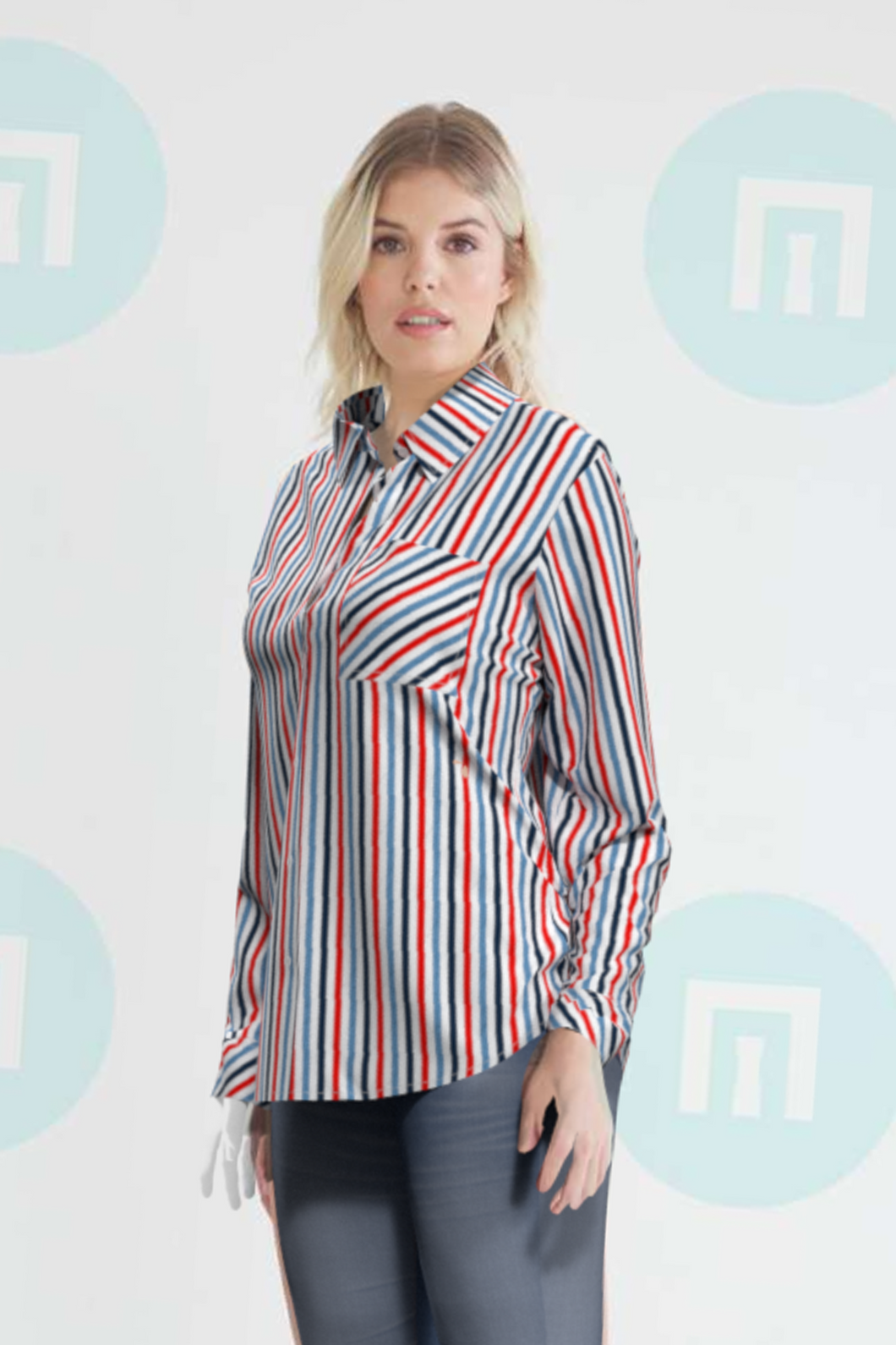 Hanin Women Left Pocket Striped Shirt (CB1881ZRR)